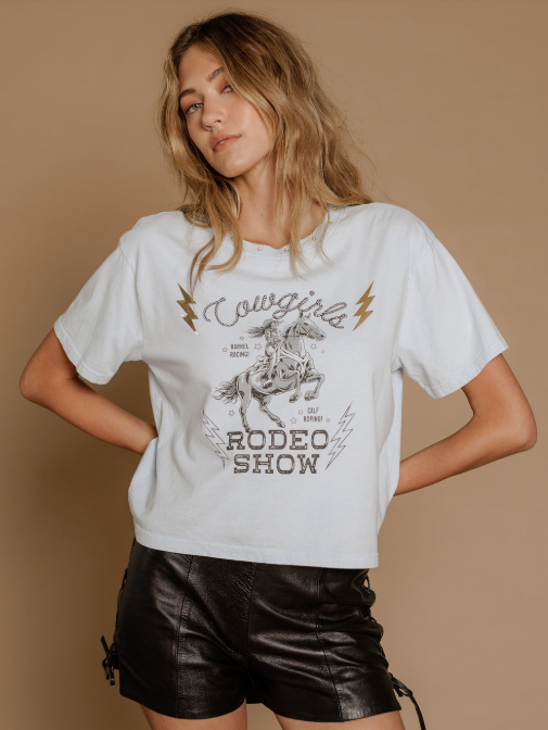 Cowgirl Rodeo Show Tee- Ice Blue - M
