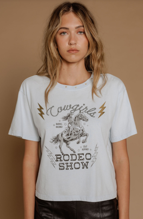 Cowgirl Rodeo Show Tee- Ice Blue - Xs