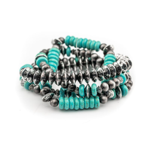 Stand Turquoise and Silver Assorted Bracelet