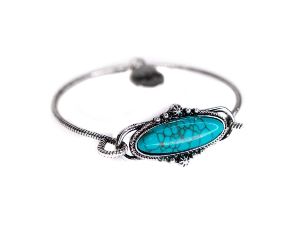 Burnished Silver Rope wire bracelet with Oval Turquoise Concho Accent