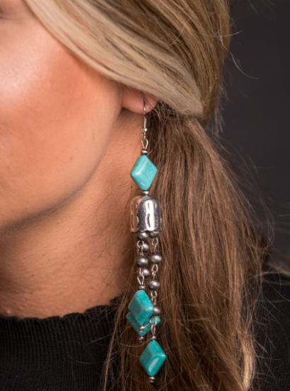 Faux Navajo Pearl and Turquoise Diamond Tassel Earring on Fishook