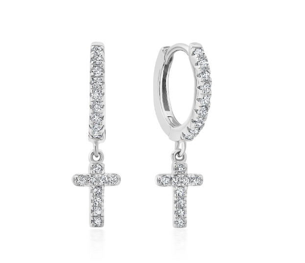 Cross Huggie Hoops- Platinum