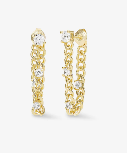 Julian Triple Diamond 5mm Soft Chain Hoops Gold|White Diamondettes