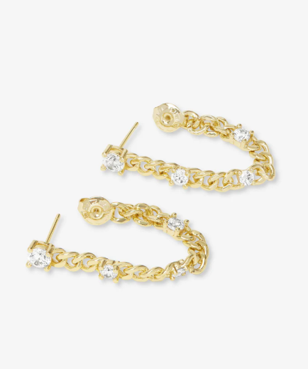 Julian Triple Diamond 5mm Soft Chain Hoops Gold|White Diamondettes