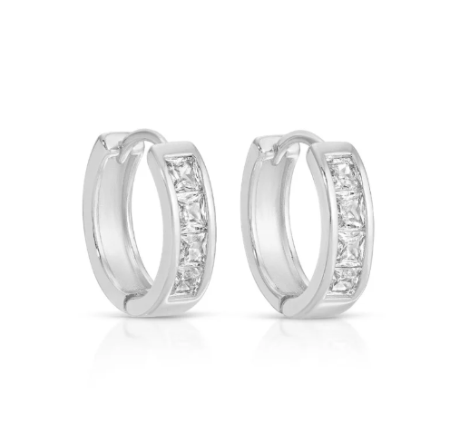 Contemporary Cubic Zirconia Huggies- Silver