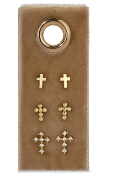 Multi Cross Gift Set of 3 Studs- Gold