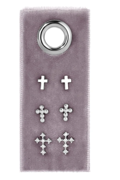 Multi Cross Gift Set of 3 Studs- Silver
