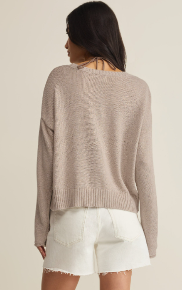 Beach Embroidered Sweater- Natural Heather