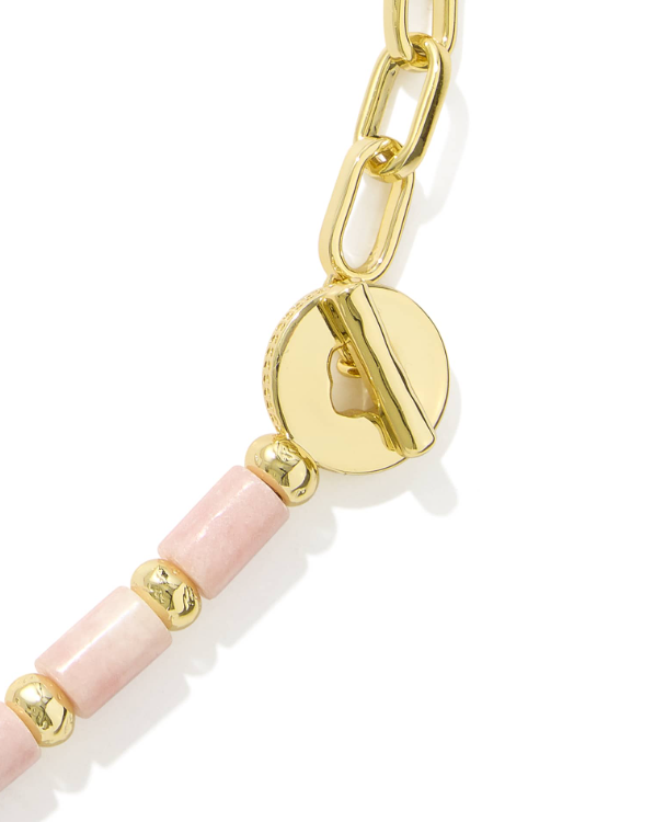 Lindsey Bead Half Chain Necklace Gold Lt Pink Quartzite