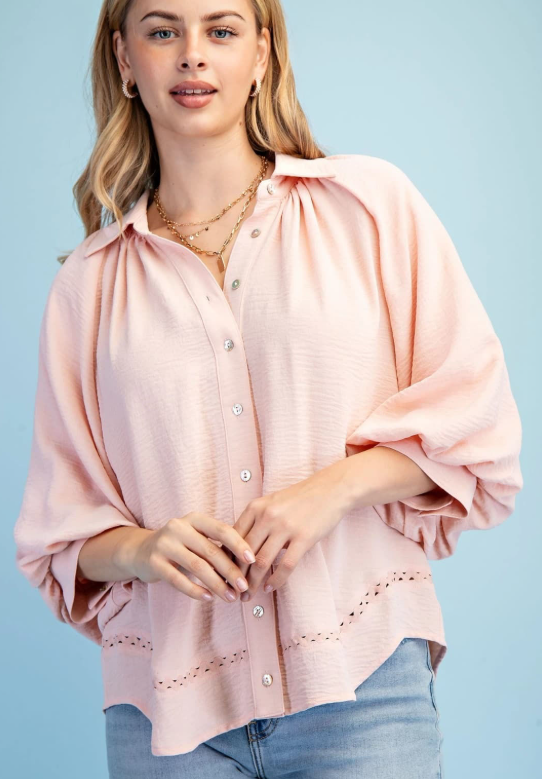 Joli Balloon Sleeve Top- Baby Pink - L