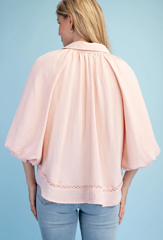 Joli Balloon Sleeve Top- Baby Pink
