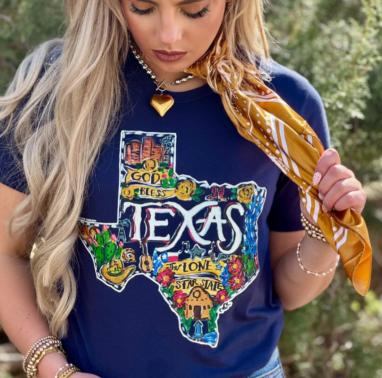 God Bless TX Tee- Navy