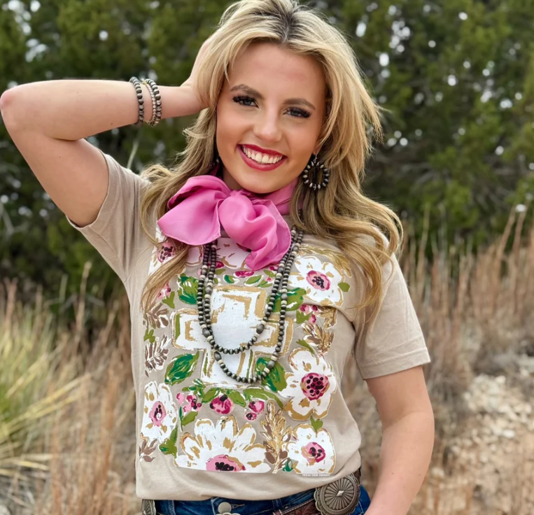 Floral Cross Tee- Gold - 2XL