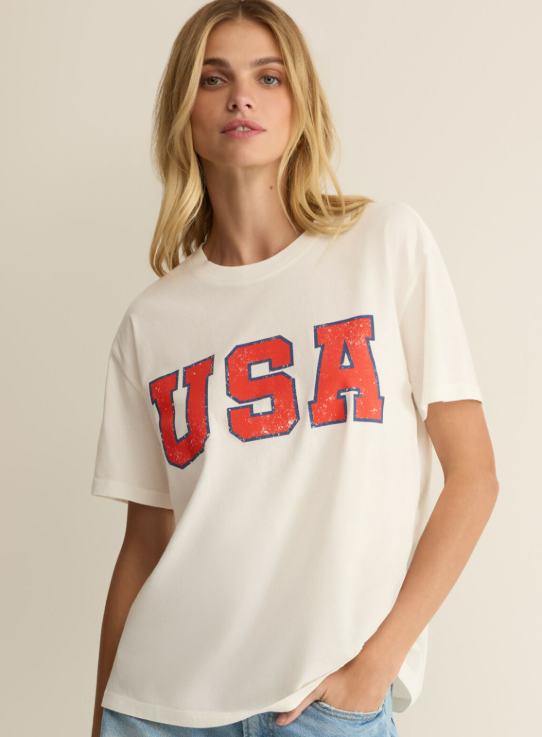USA Boyfriend Tee- Sea Salt - S