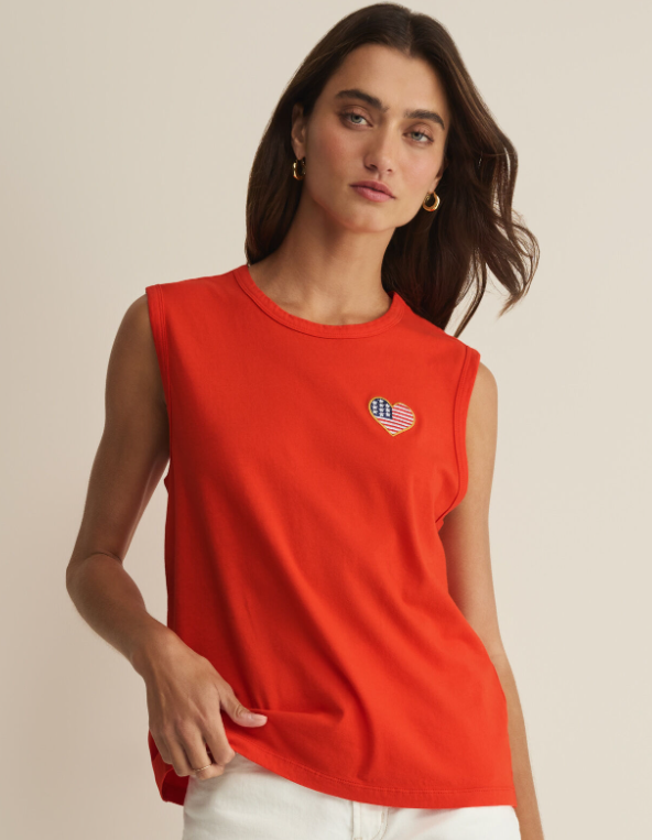 Flag Patch Muscle Tank- Lychee