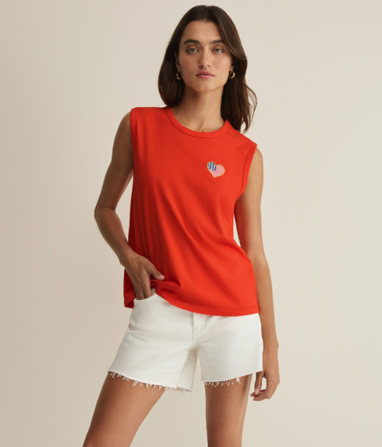Flag Patch Muscle Tank- Lychee