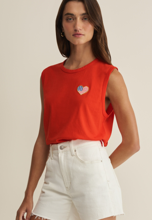 Flag Patch Muscle Tank- Lychee - S