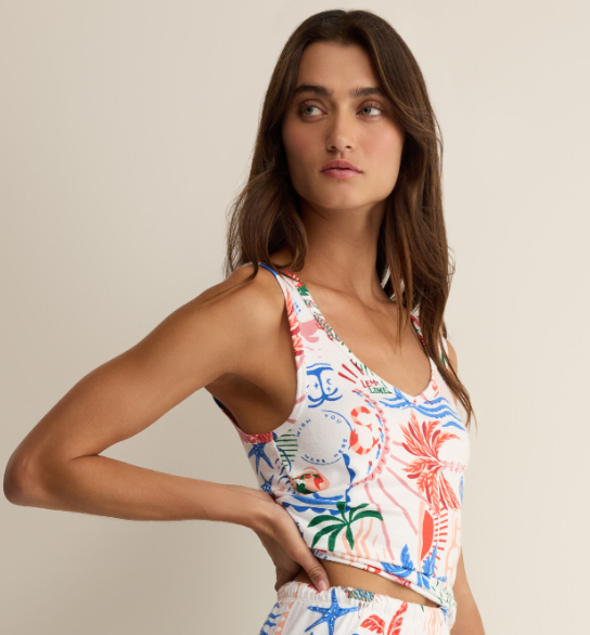Double V Neck Getaway Tank- White - M