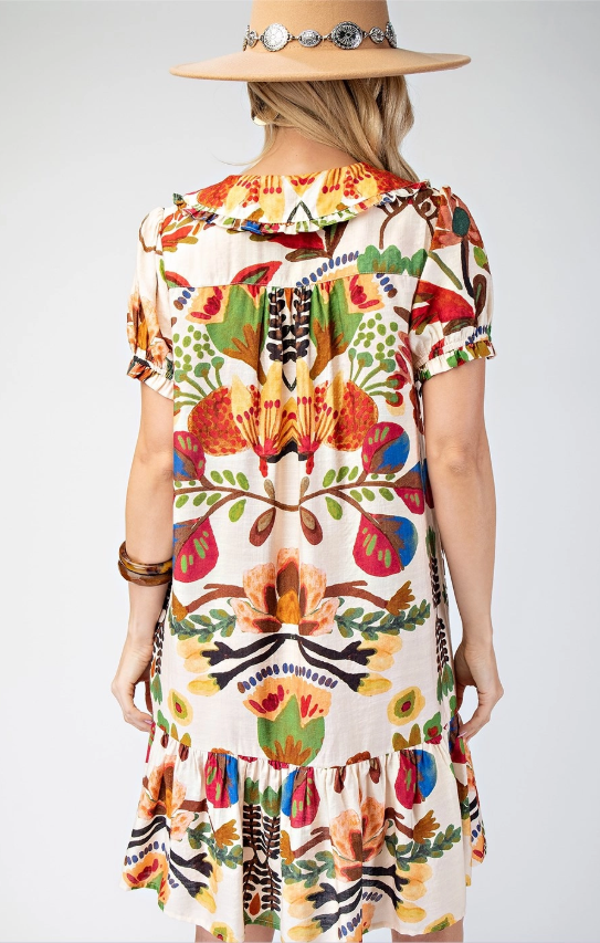 Mabel Collar Button Down Dress- Brown Multi