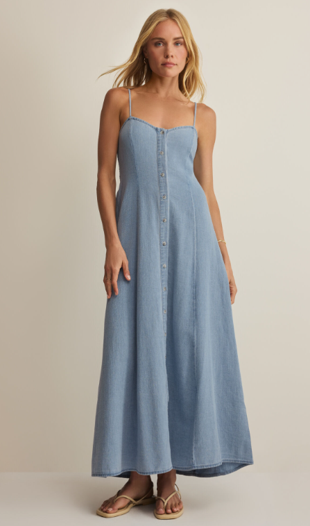 Angel Eyes Twill Midi Dress- Lake Blue - XS