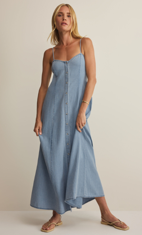 Angel Eyes Twill Midi Dress- Lake Blue