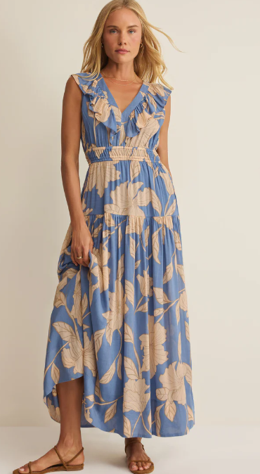 Malene Bloom Floral Maxi Dress- Lake Blue - XS