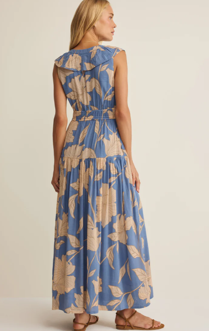 Malene Bloom Floral Maxi Dress- Lake Blue