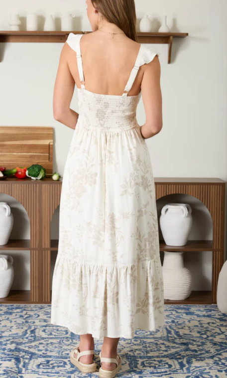 Kinny Floral Corset Midi Dress - Natural