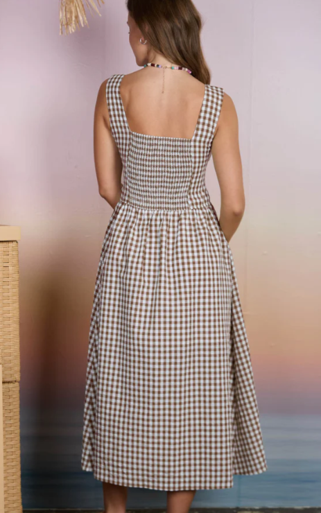 Dolce Plaid Midi Dress- Brown
