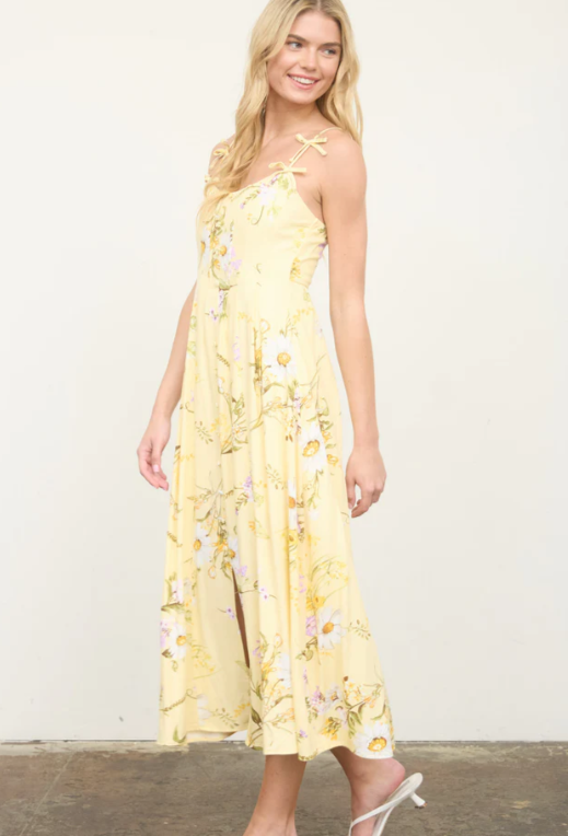 Zai Floral Midi Dress- Butter Yellow - L