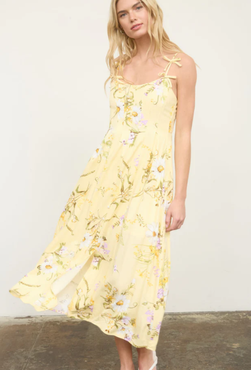 Zai Floral Midi Dress- Butter Yellow
