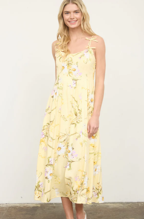 Zai Floral Midi Dress- Butter Yellow - L