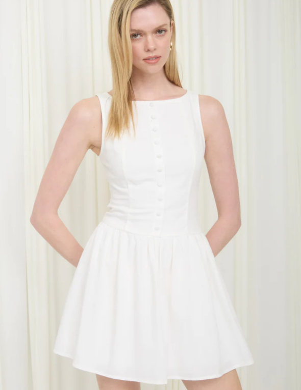Vion Sleeveless Button Down Dress- White