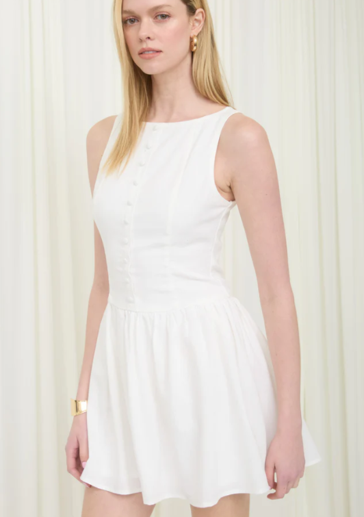 Vion Sleeveless Button Down Dress- White