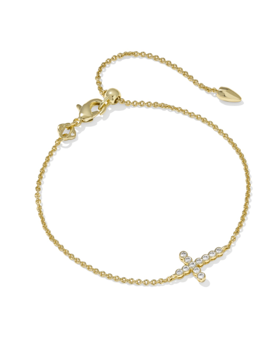 Cross Crystal Delicate Chain Bracelet Gold White CZ