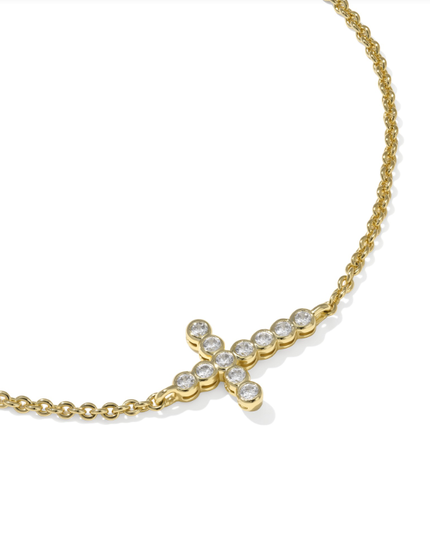 Cross Crystal Delicate Chain Bracelet Gold White CZ