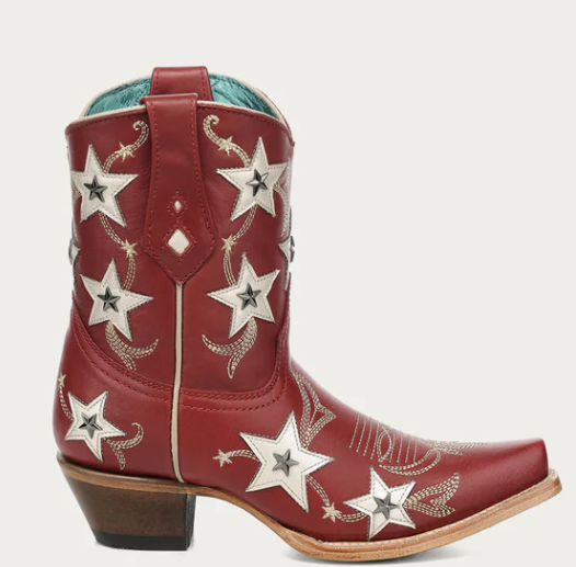 LD Red Embroidery & Stars Overlay & Studs Ankle Boot
