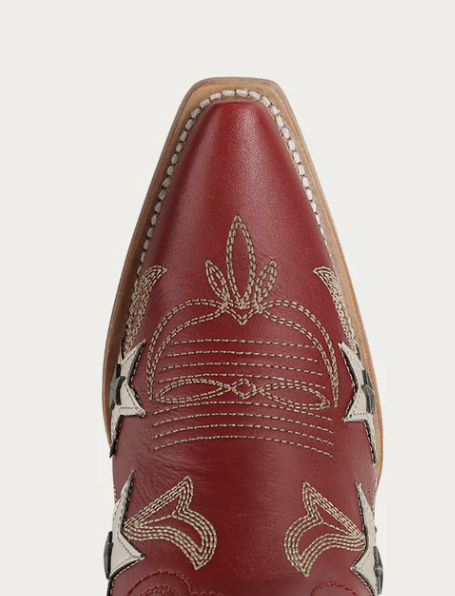 LD Red Embroidery & Stars Overlay & Studs Ankle Boot - 8