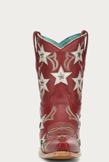 LD Red Embroidery & Stars Overlay & Studs Ankle Boot - 8