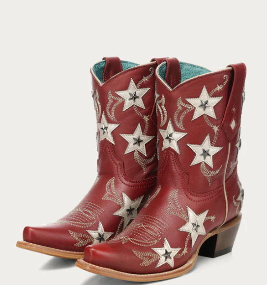 LD Red Embroidery & Stars Overlay & Studs Ankle Boot - 8