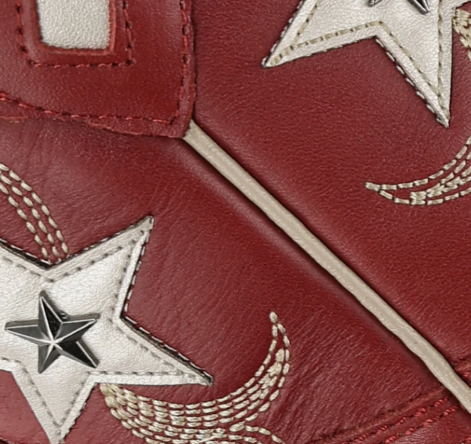 LD Red Embroidery & Stars Overlay & Studs Ankle Boot - 8