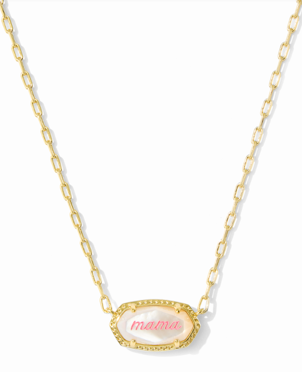 Elisa Mama Script Necklace Gold Ivory MOP