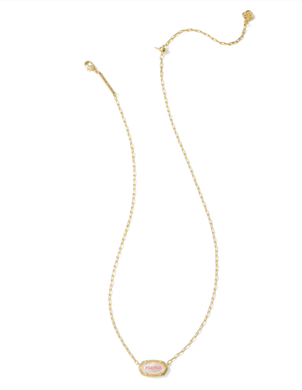 Elisa Mama Script Necklace Gold Ivory MOP