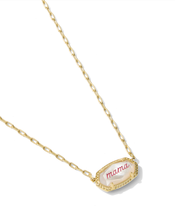 Elisa Mama Script Necklace Gold Ivory MOP