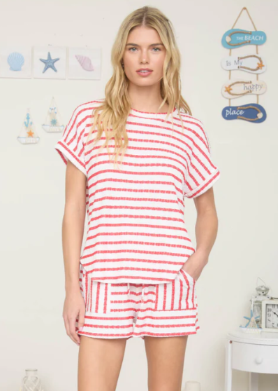 Liz Striped Knit Shorts- Red