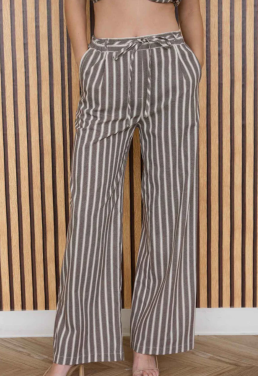 Lori Striped Linen Pants- Brown - L