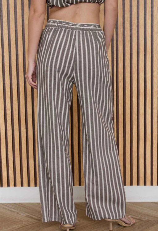 Lori Striped Linen Pants- Brown - L