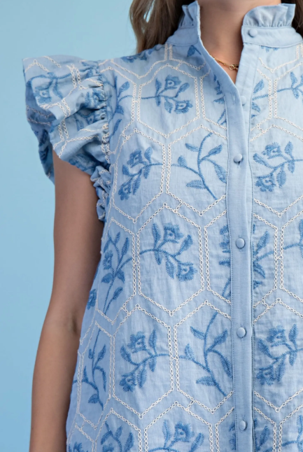 Kaeli Emb. Ruffle Dress- Sky - L