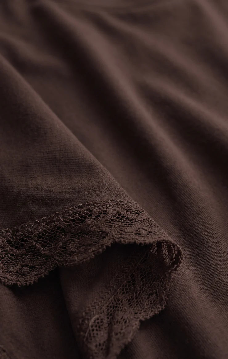 Marika Lace Trim Muscle Tee - Dark Chocolate