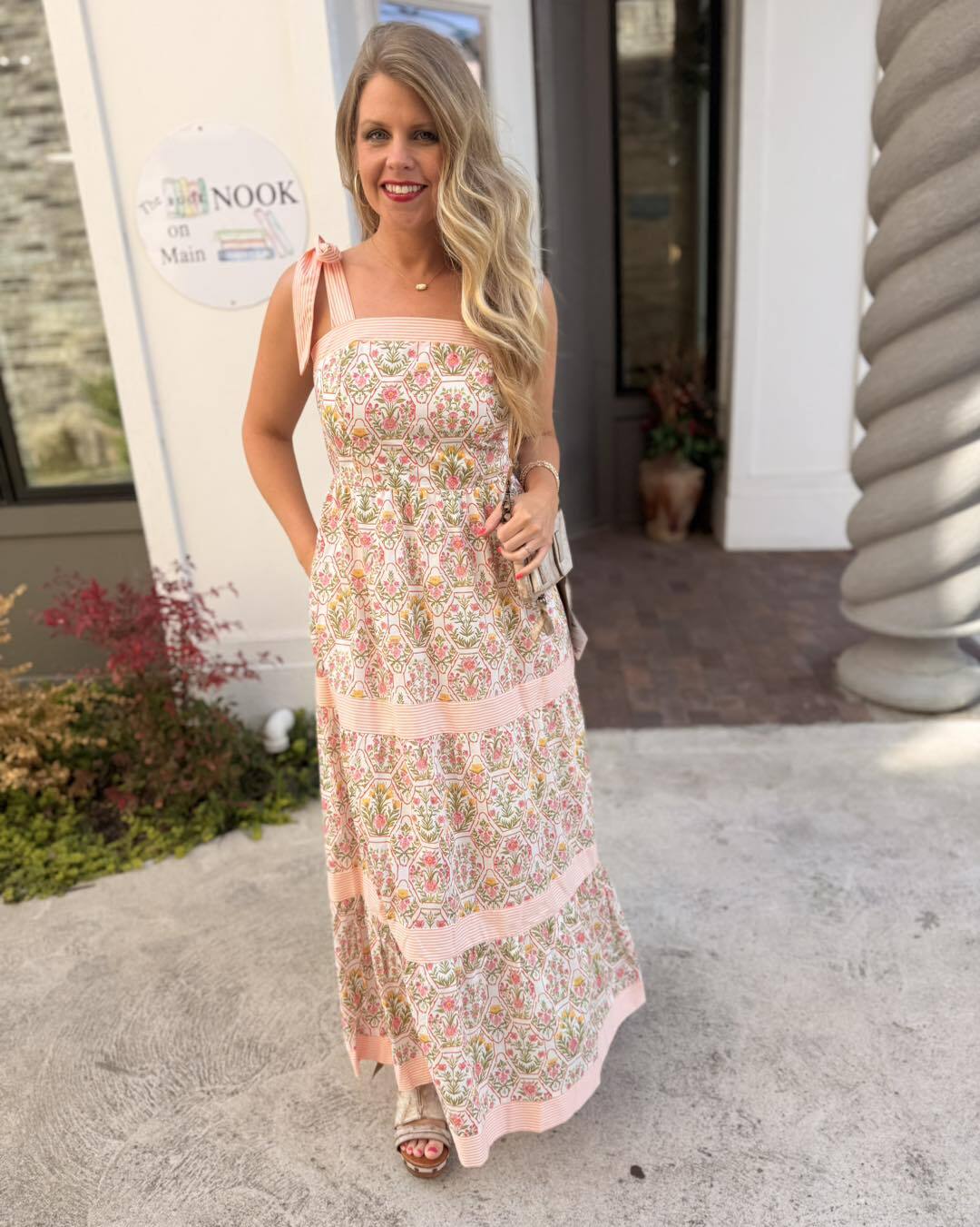 Zoe Tiered Maxi Dress- Peach/Pink - S